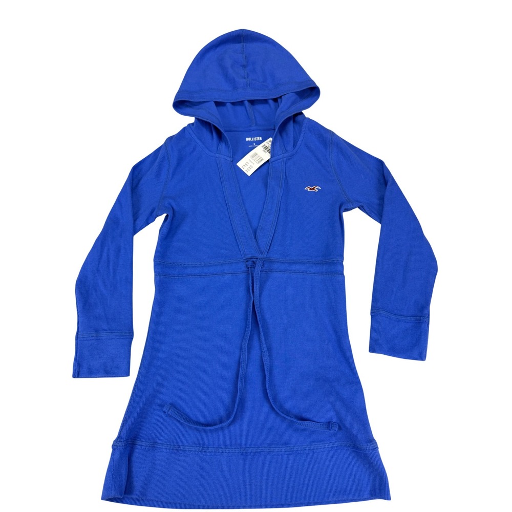 Hollister Womens Ribbed Hooded Cardigan Royal Blue Tie Front KI339-6178 Small